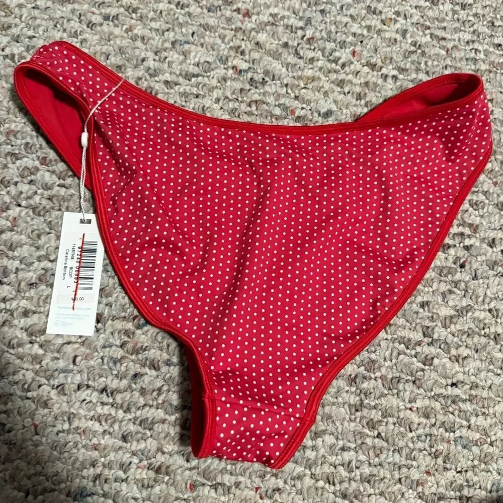NWT Frankie’s Bikinis Dove Catalina Bikini Bottom in Scarlet Red Dot- Size Large